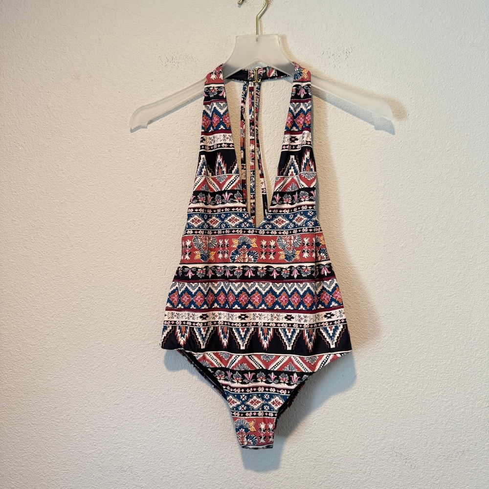 Billabong Womens Boho Geometric Floral Halter One‎ Piece Swimsuit Multicolor S/P